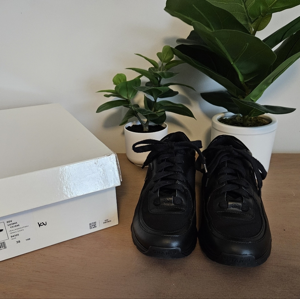 Chanel Veau Uniform Black Sneakers Sz 38